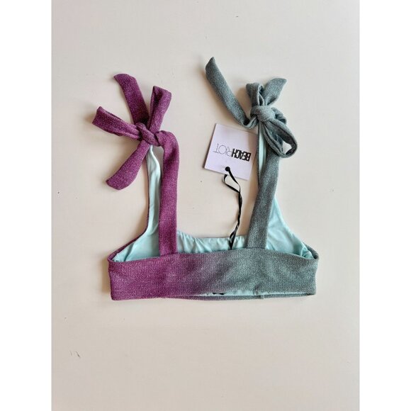 NWT BEACH RIOT Avalon Multi Color Glitter Tie Scoop Neck Bikini Top, Size S - Picture 5 of 10